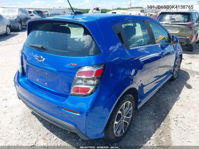 2019 Chevrolet Sonic Lt Auto VIN: 1G1JD6SB0K4138765 Lot: 42177810