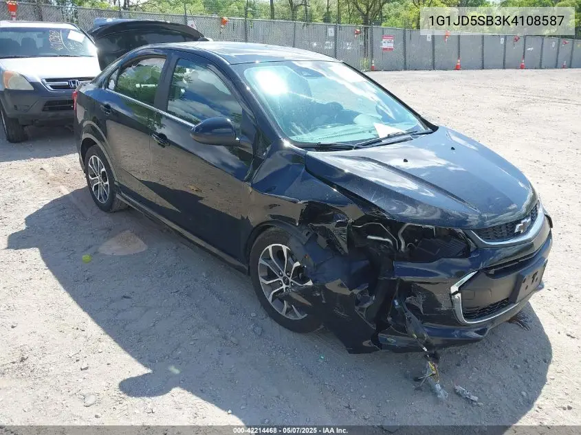 2019 Chevrolet Sonic Lt Auto VIN: 1G1JD5SB3K4108587 Lot: 42214468