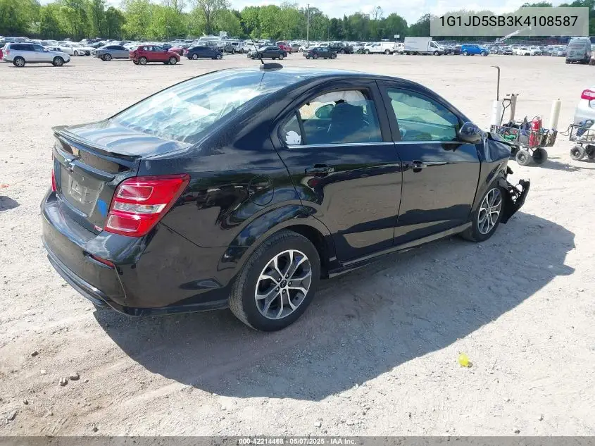 2019 Chevrolet Sonic Lt Auto VIN: 1G1JD5SB3K4108587 Lot: 42214468