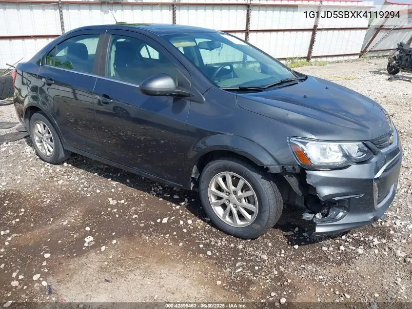 2019 Chevrolet Sonic Lt Auto VIN: 1G1JD5SBXK4119294 Lot: 42595463