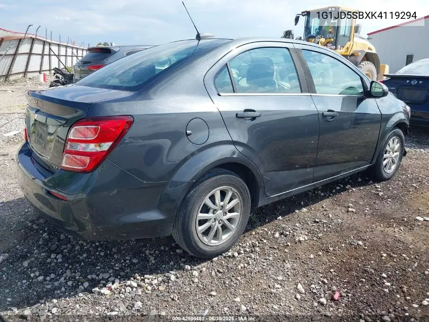 2019 Chevrolet Sonic Lt Auto VIN: 1G1JD5SBXK4119294 Lot: 42595463