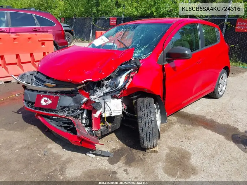 2019 Chevrolet Spark Ls Cvt VIN: KL8CB6SA4KC724316 Lot: 42590588