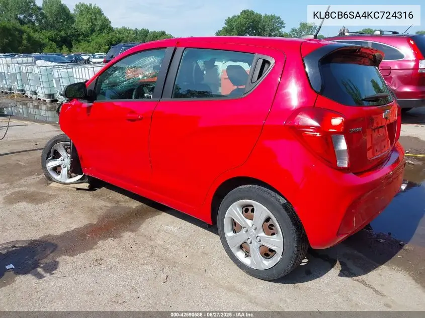 2019 Chevrolet Spark Ls Cvt VIN: KL8CB6SA4KC724316 Lot: 42590588