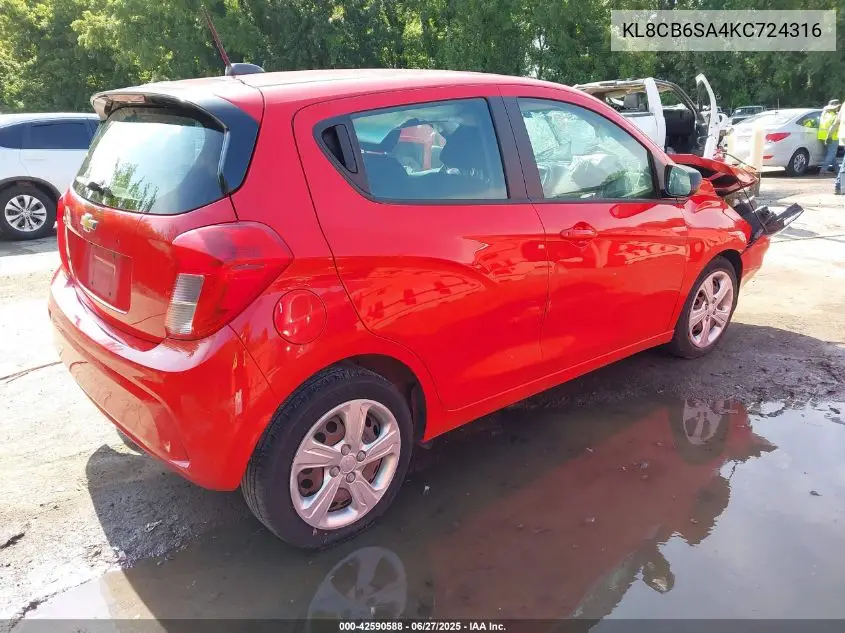 2019 Chevrolet Spark Ls Cvt VIN: KL8CB6SA4KC724316 Lot: 42590588