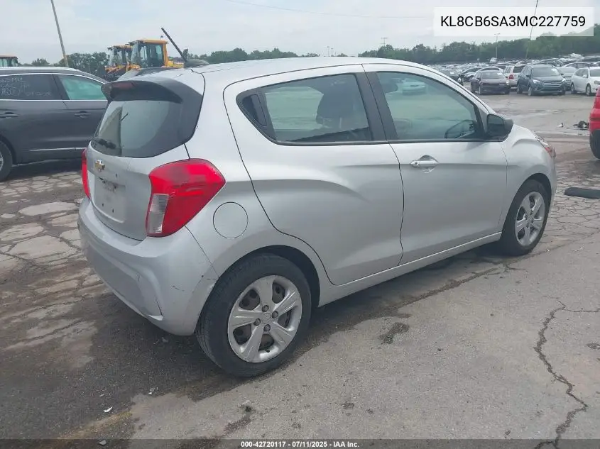 2021 Chevrolet Spark Fwd Ls Automatic VIN: KL8CB6SA3MC227759 Lot: 42720117