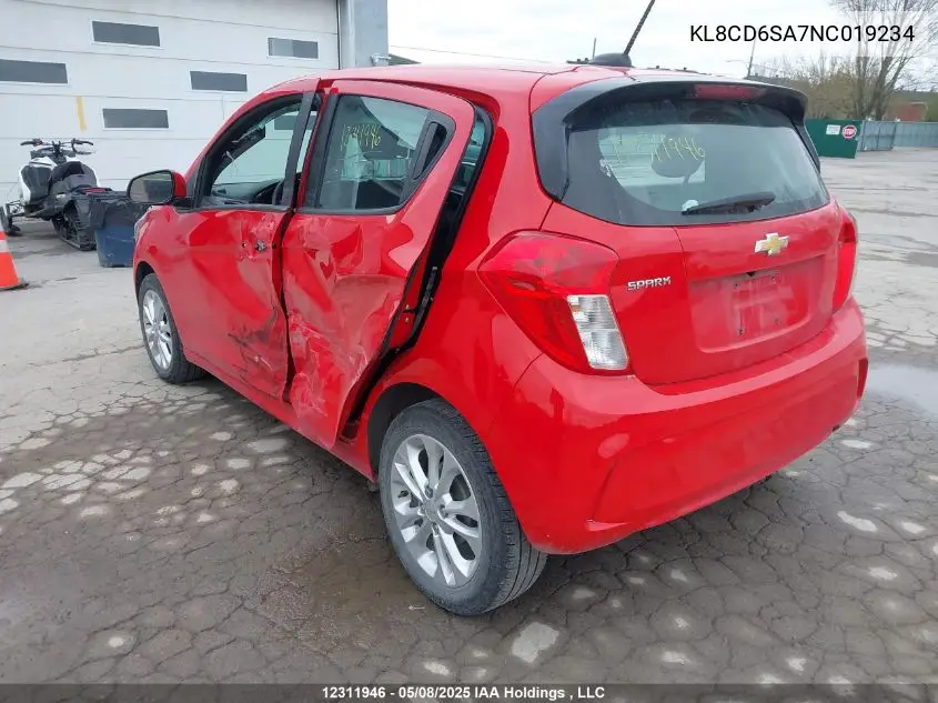 2022 Chevrolet Spark 1Lt Cvt VIN: KL8CD6SA7NC019234 Lot: 12311946