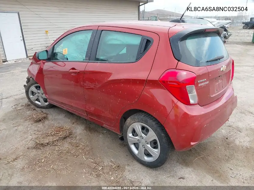 2022 Chevrolet Spark Fwd Ls Manual VIN: KL8CA6SA8NC032504 Lot: 42244098