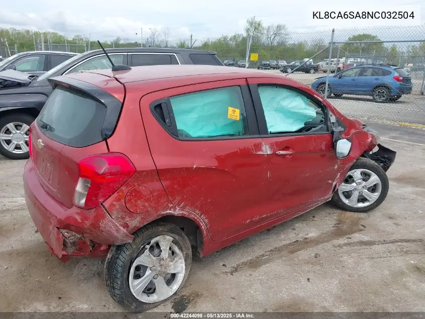 2022 Chevrolet Spark Fwd Ls Manual VIN: KL8CA6SA8NC032504 Lot: 42244098