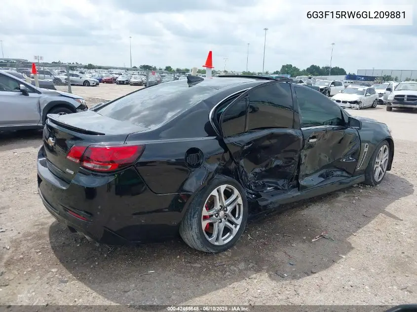 2016 Chevrolet Ss VIN: 6G3F15RW6GL209881 Lot: 42465648