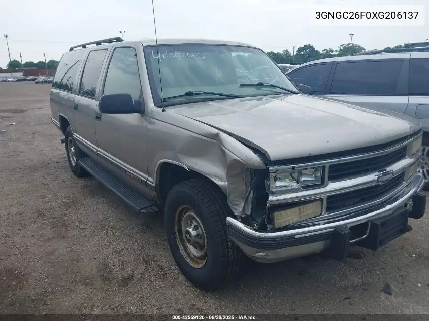 1999 Chevrolet Suburban 2500 VIN: 3GNGC26F0XG206137 Lot: 42559120