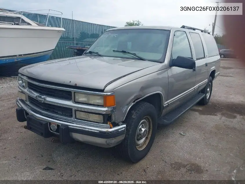 1999 Chevrolet Suburban 2500 VIN: 3GNGC26F0XG206137 Lot: 42559120