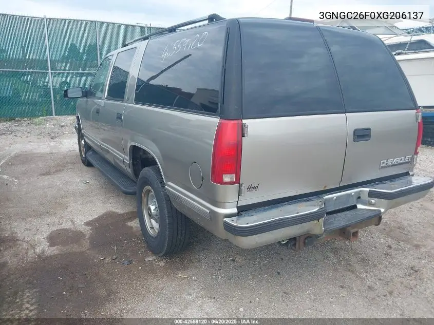 1999 Chevrolet Suburban 2500 VIN: 3GNGC26F0XG206137 Lot: 42559120