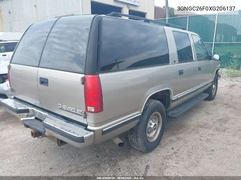 1999 Chevrolet Suburban 2500 VIN: 3GNGC26F0XG206137 Lot: 42559120