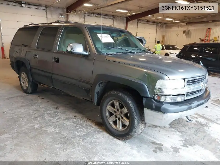 2000 Chevrolet Suburban 1500 Lt VIN: 3GNFK16TXYG151521 Lot: 42535297