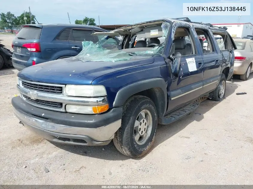 2003 Chevrolet Suburban Lt VIN: 1GNFK16Z53J138445 Lot: 42593782