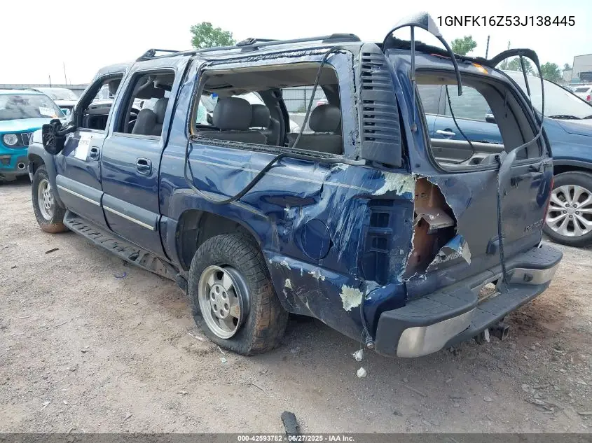 2003 Chevrolet Suburban Lt VIN: 1GNFK16Z53J138445 Lot: 42593782