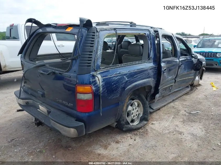 2003 Chevrolet Suburban Lt VIN: 1GNFK16Z53J138445 Lot: 42593782