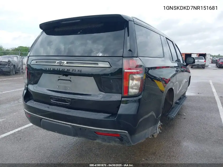2022 Chevrolet Suburban 4Wd Z71 VIN: 1GNSKDKD7NR151681 Lot: 41991670