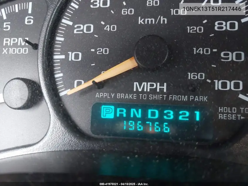 2001 Chevrolet Tahoe Ls VIN: 1GNEK13T51R217446 Lot: 41970321
