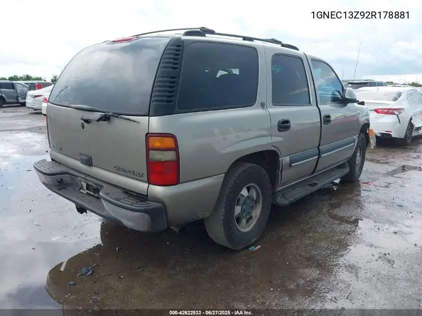 2002 Chevrolet Tahoe Ls VIN: 1GNEC13Z92R178881 Lot: 42622533