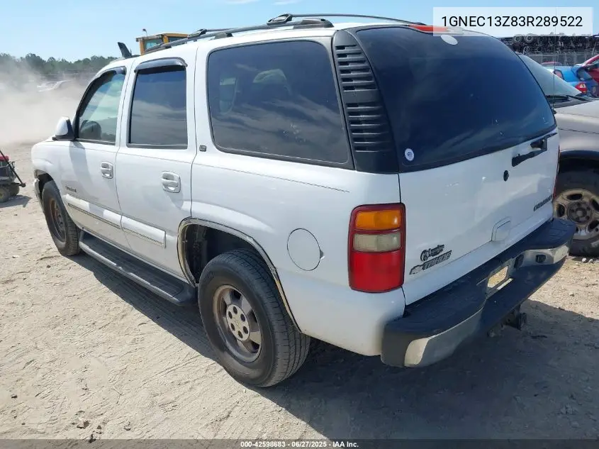 2003 Chevrolet Tahoe Lt VIN: 1GNEC13Z83R289522 Lot: 42598683