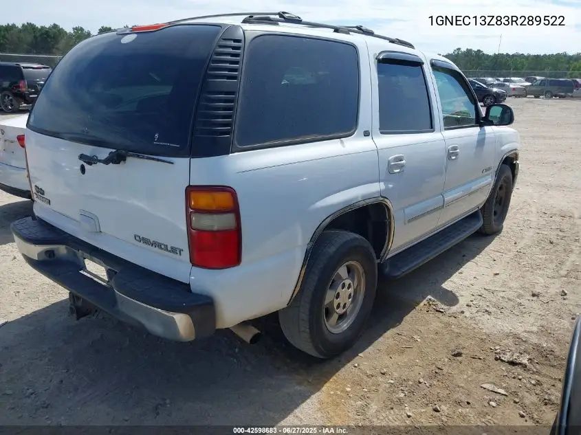 2003 Chevrolet Tahoe Lt VIN: 1GNEC13Z83R289522 Lot: 42598683