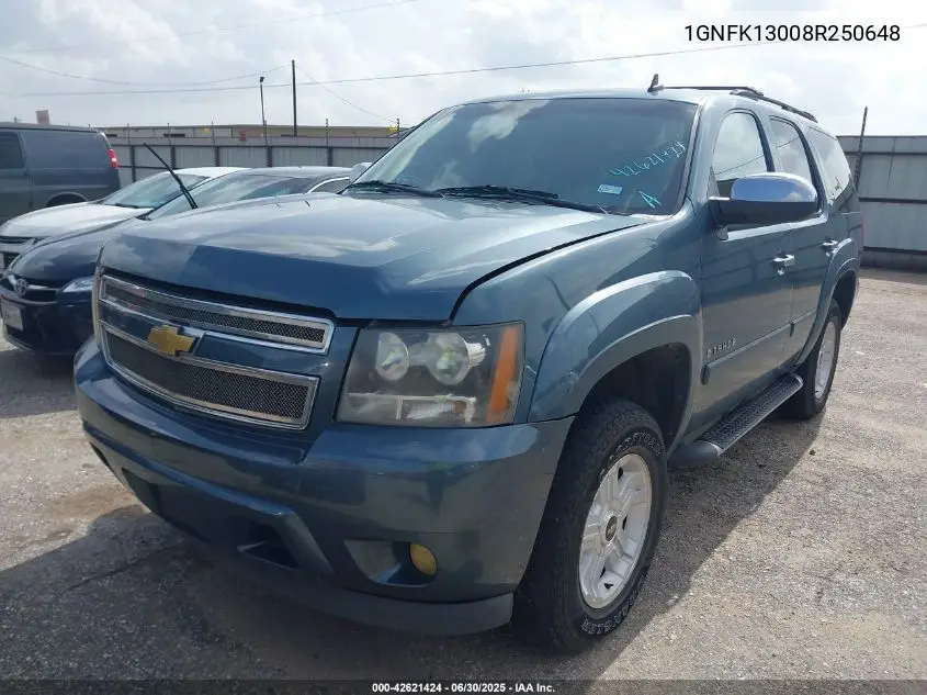 2008 Chevrolet Tahoe Lt VIN: 1GNFK13008R250648 Lot: 42621424