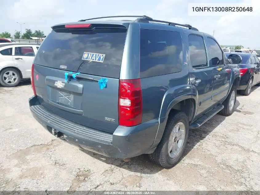 2008 Chevrolet Tahoe Lt VIN: 1GNFK13008R250648 Lot: 42621424