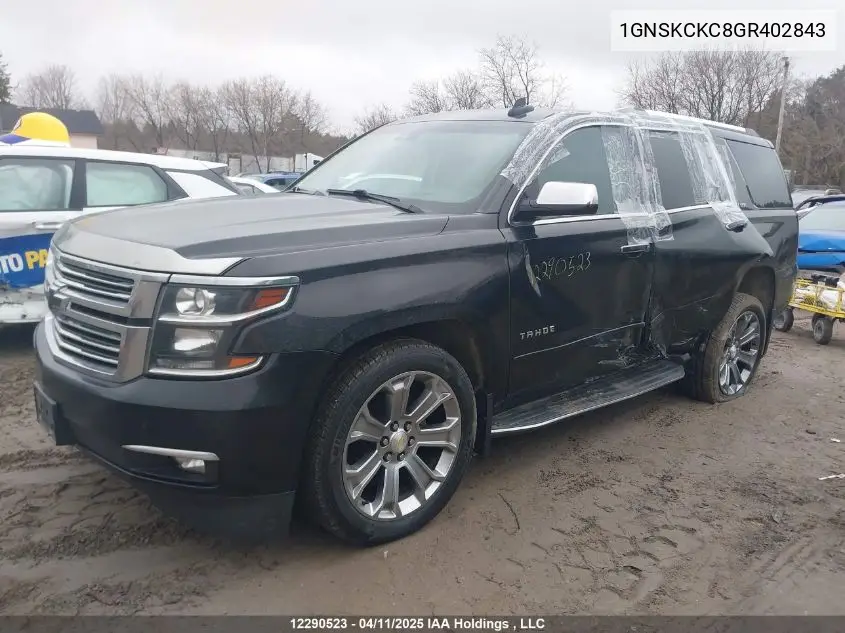 2016 Chevrolet Tahoe K1500 Ltz VIN: 1GNSKCKC8GR402843 Lot: 12290523