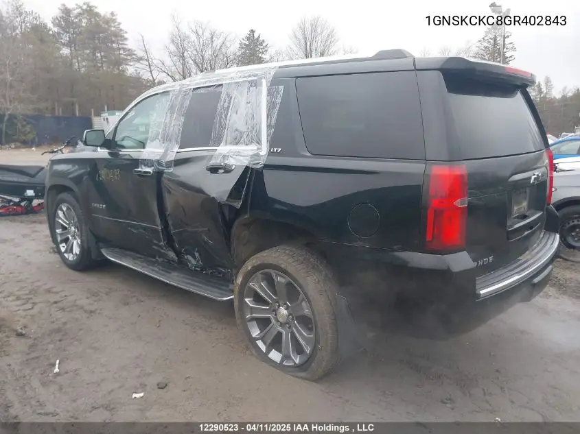 2016 Chevrolet Tahoe K1500 Ltz VIN: 1GNSKCKC8GR402843 Lot: 12290523