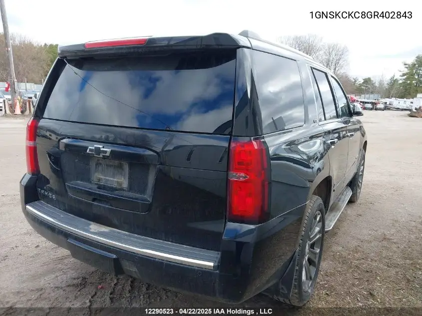 2016 Chevrolet Tahoe K1500 Ltz VIN: 1GNSKCKC8GR402843 Lot: 12290523