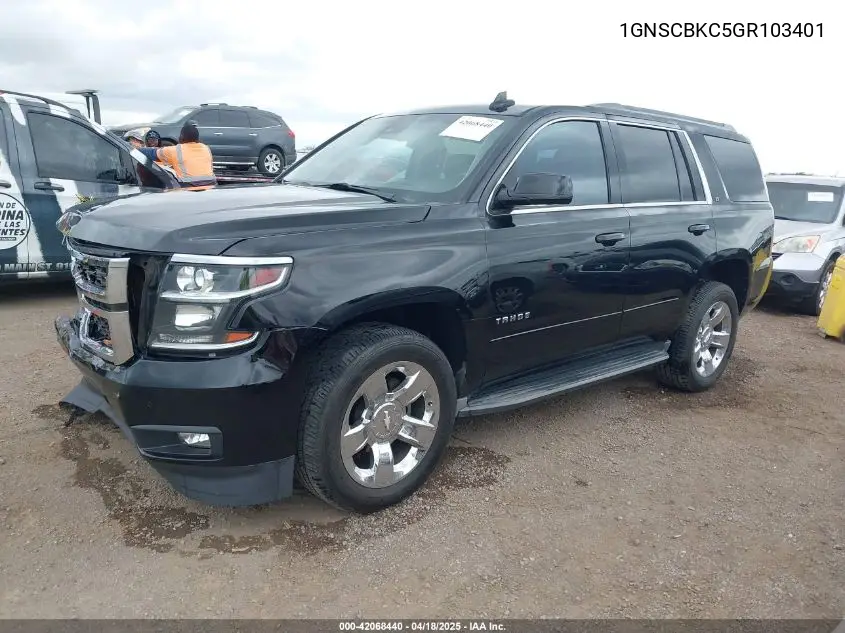 2016 Chevrolet Tahoe Lt VIN: 1GNSCBKC5GR103401 Lot: 42068440