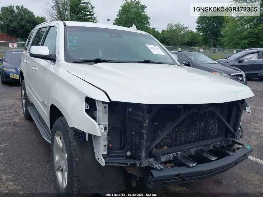 2016 Chevrolet Tahoe Ltz VIN: 1GNSKCKC4GR478365 Lot: 42633751