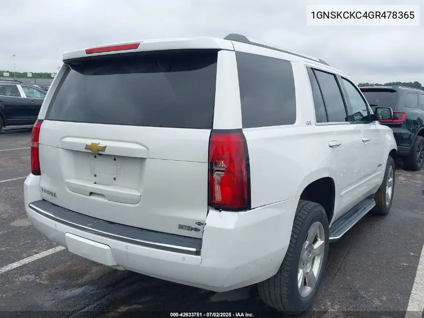 2016 Chevrolet Tahoe Ltz VIN: 1GNSKCKC4GR478365 Lot: 42633751
