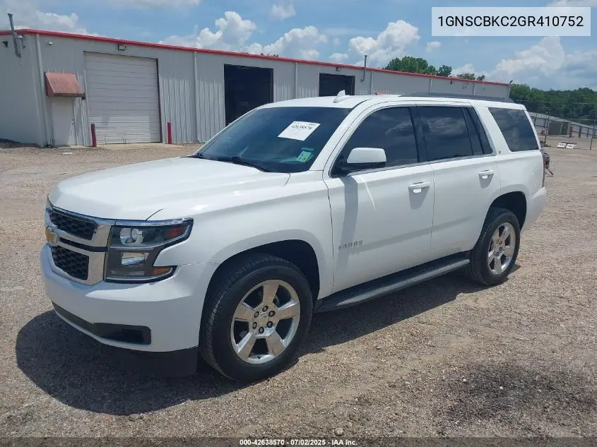 2016 Chevrolet Tahoe Lt VIN: 1GNSCBKC2GR410752 Lot: 42638570