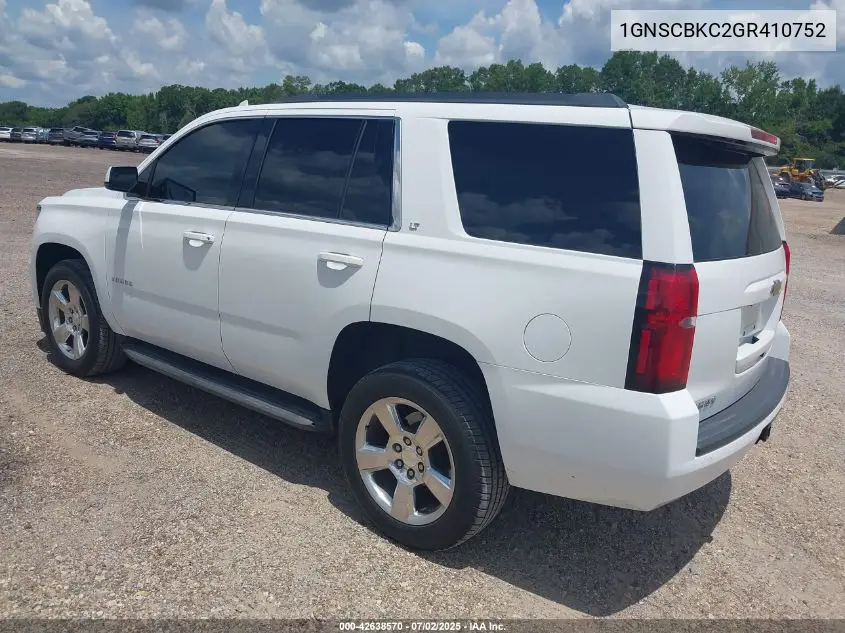 2016 Chevrolet Tahoe Lt VIN: 1GNSCBKC2GR410752 Lot: 42638570