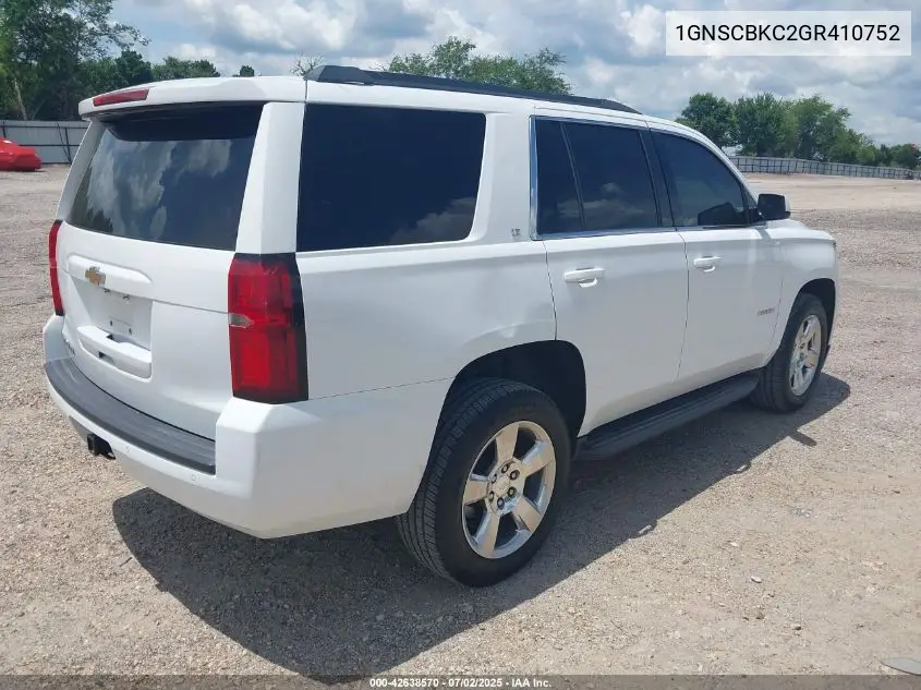 2016 Chevrolet Tahoe Lt VIN: 1GNSCBKC2GR410752 Lot: 42638570