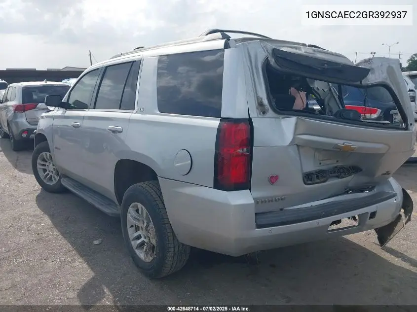 2016 Chevrolet Tahoe Ls VIN: 1GNSCAEC2GR392937 Lot: 42648714