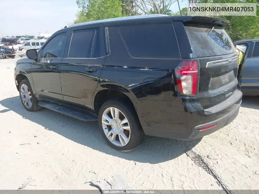 2021 Chevrolet Tahoe 4Wd Lt VIN: 1GNSKNKD4MR407053 Lot: 42029111