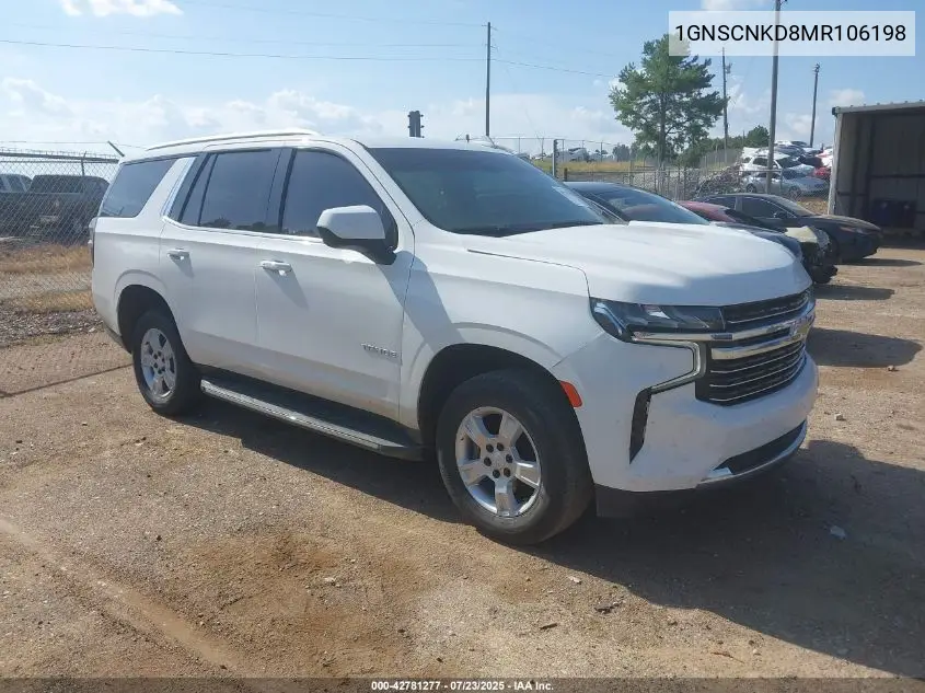 2021 Chevrolet Tahoe 2Wd Lt VIN: 1GNSCNKD8MR106198 Lot: 42781277