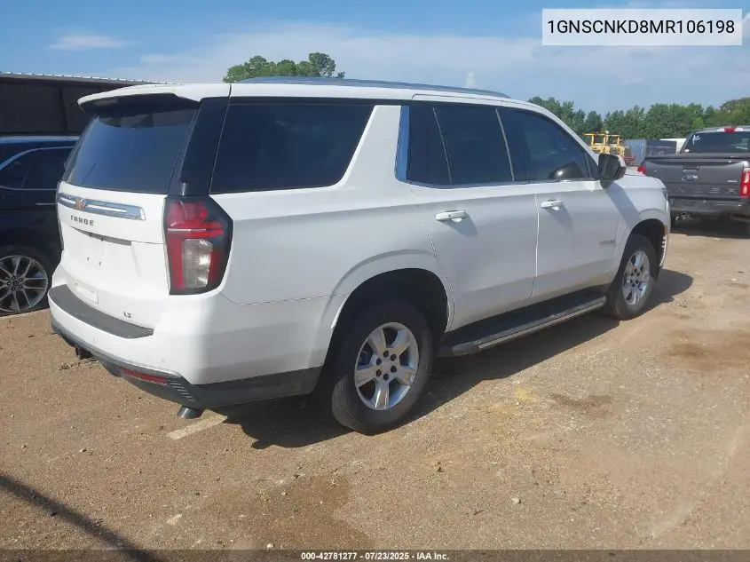 2021 Chevrolet Tahoe 2Wd Lt VIN: 1GNSCNKD8MR106198 Lot: 42781277