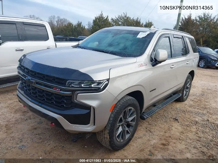 2022 Chevrolet Tahoe 4Wd Z71 VIN: 1GNSKPKD0NR314365 Lot: 41211083
