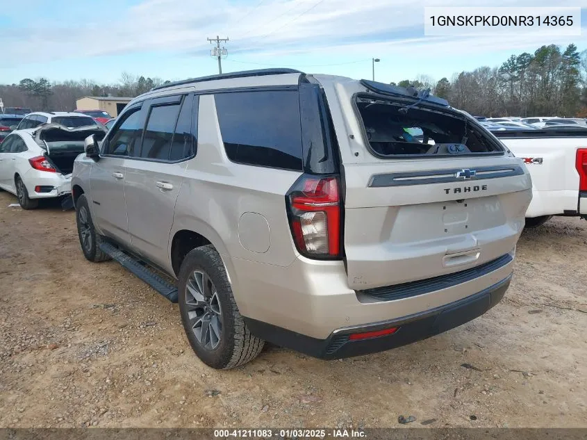 2022 Chevrolet Tahoe 4Wd Z71 VIN: 1GNSKPKD0NR314365 Lot: 41211083