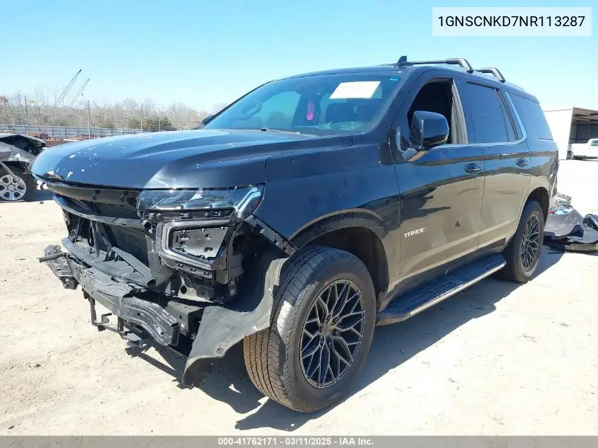 2022 Chevrolet Tahoe 2Wd Lt VIN: 1GNSCNKD7NR113287 Lot: 41762171