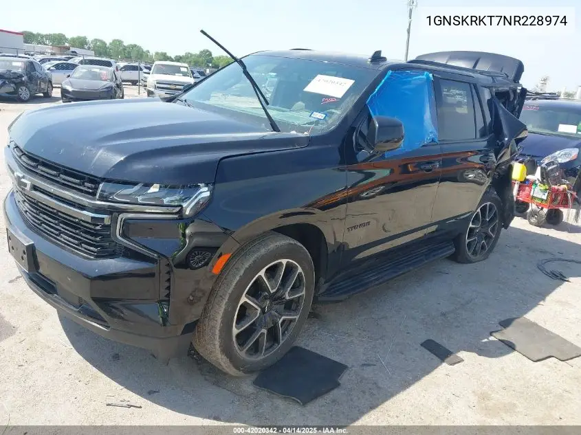 2022 Chevrolet Tahoe 4Wd Rst VIN: 1GNSKRKT7NR228974 Lot: 42020342