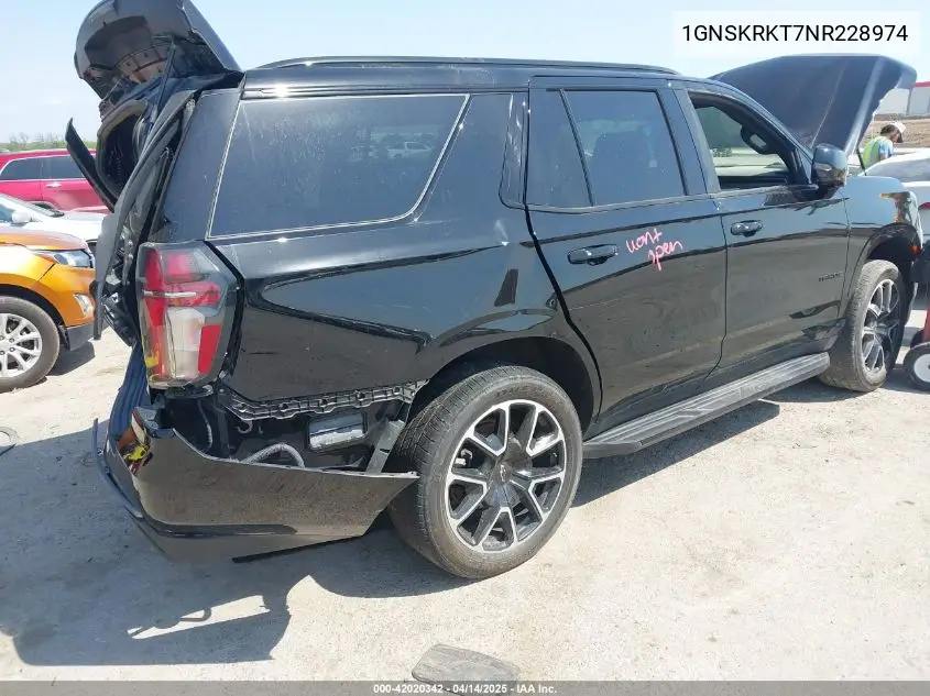 2022 Chevrolet Tahoe 4Wd Rst VIN: 1GNSKRKT7NR228974 Lot: 42020342
