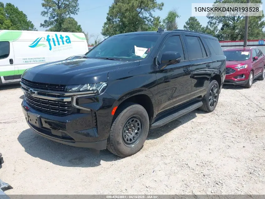 2022 Chevrolet Tahoe 4Wd Rst VIN: 1GNSKRKD4NR193528 Lot: 42024681