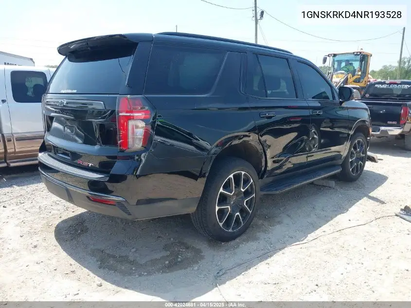2022 Chevrolet Tahoe 4Wd Rst VIN: 1GNSKRKD4NR193528 Lot: 42024681