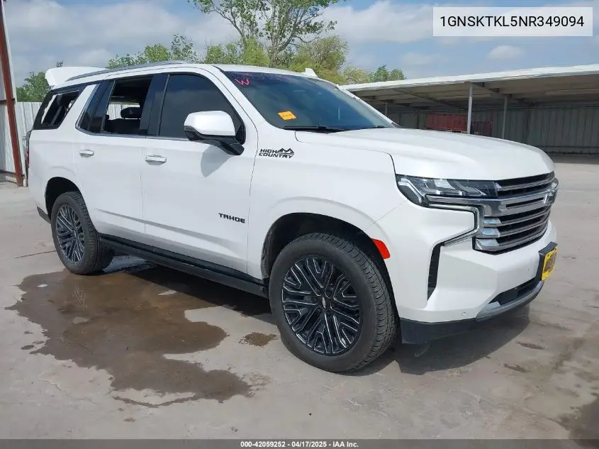 2022 Chevrolet Tahoe 4Wd High Country VIN: 1GNSKTKL5NR349094 Lot: 42059252