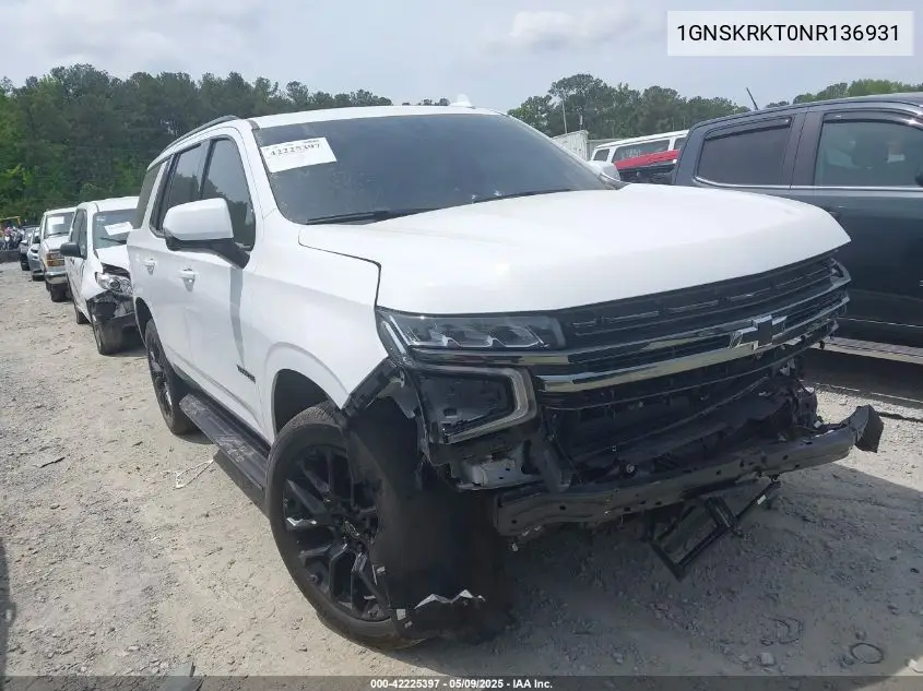 2022 Chevrolet Tahoe 4Wd Rst VIN: 1GNSKRKT0NR136931 Lot: 42225397